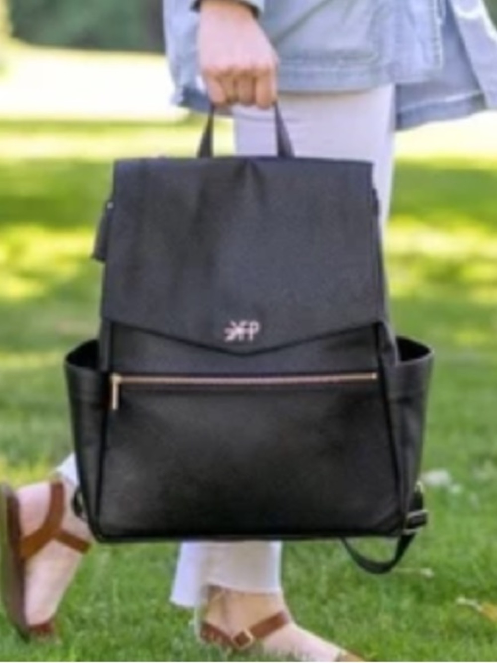 Freshly Picked Black Faux Leather Diaper Backpack with Gold Hardware Larger Size - Picture 4 of 11
